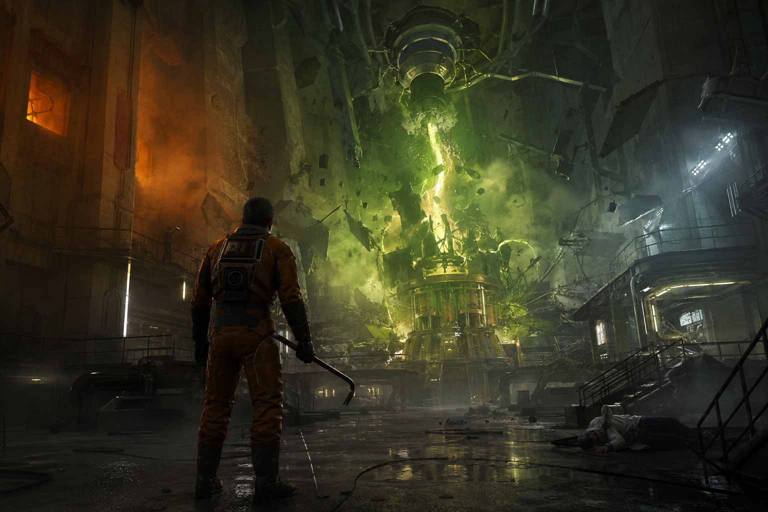 Illustration évocatrice de Half-Life : laboratoire en crise et héros en combinaison orange